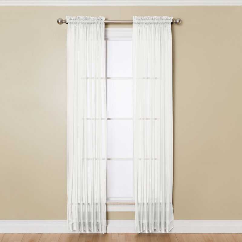 Penzance 100% Polyester Semi-Sheer Crushed Voile Solid Curtain Panel with Rod Pocket Top, White, 54" W x 84" L