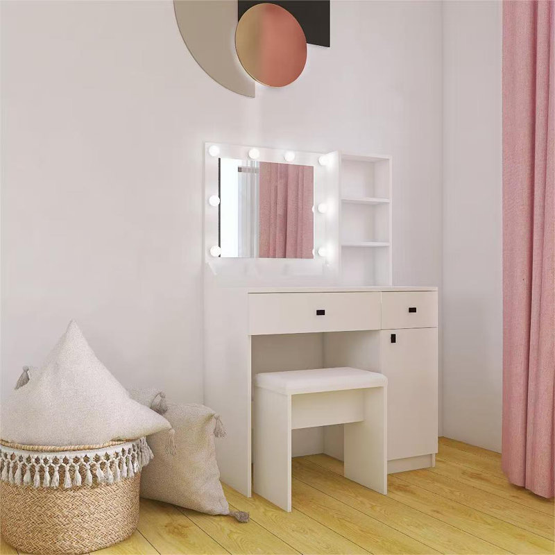 Vanity Desk with Lights and Mirror - Makeup Set with Large Drawers