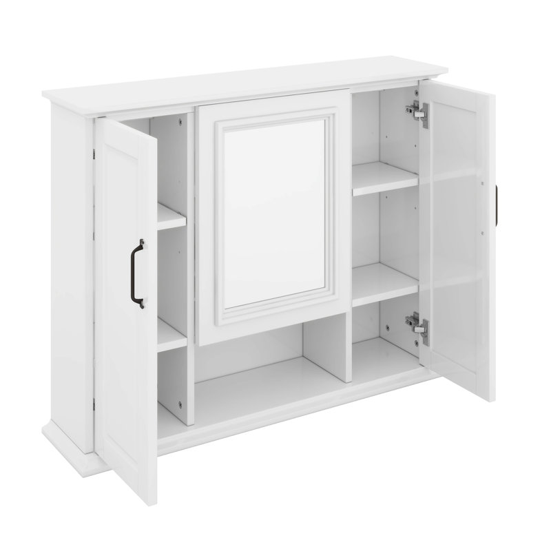 Armoire de rangement murale avec miroir et 3 portes, Blanc