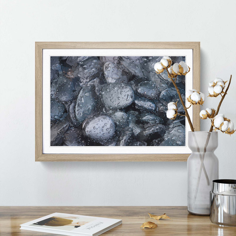Black Pebbles - Picture Frame Graphic Art Print, Oak Framed, 48cm H x 65cm W x 2cm D
