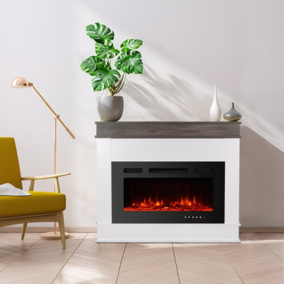 49“ Freestanding Electric Fireplace Heater with Mantel, 12 Flame Colors, Stones and Logs, Dual Power