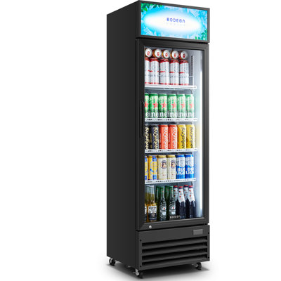 9 Cu. Ft. Commercial Glass Door Beverage Refrigerator With Led Light, Adjustable Shelves & Casters-black