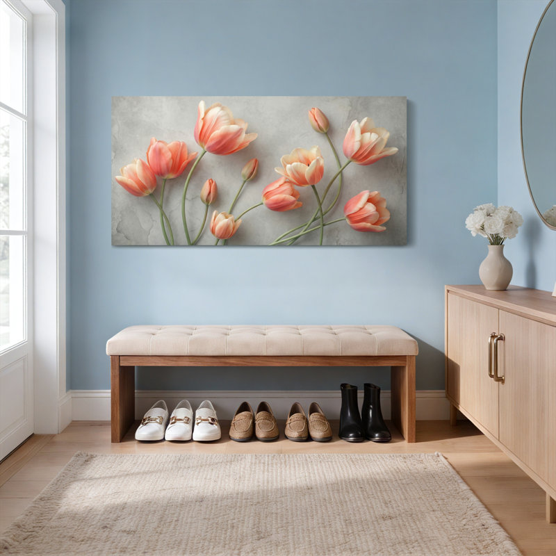 Ensemble de 1 tableau mural sur toile tendue représentant une tulipe, H 24 po x l 48 po