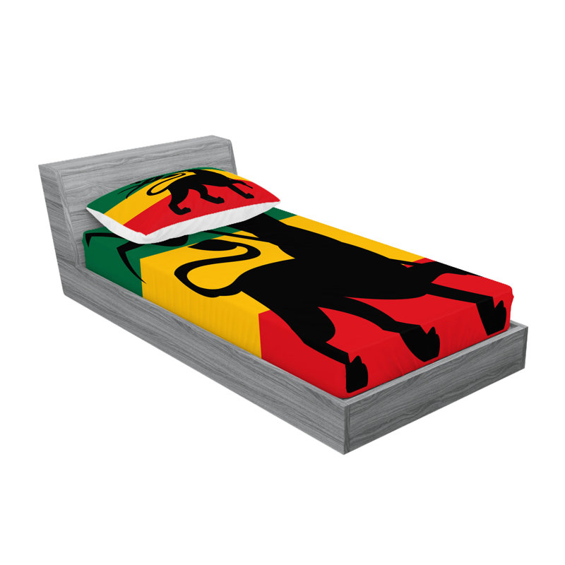 Ensemble de draps et taies décoratives Ambesonne Rasta, jaune noir, Ensemble de draps pour lit simple + 1 drap-housse 