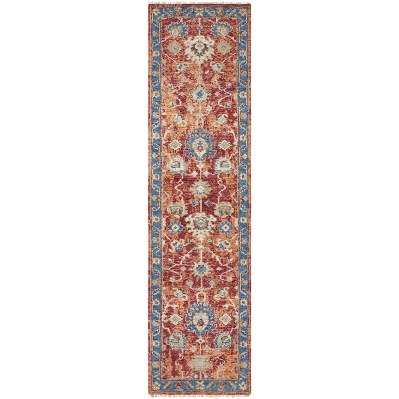 Wool Area Rug in Red, Runner 2'6" x 10'