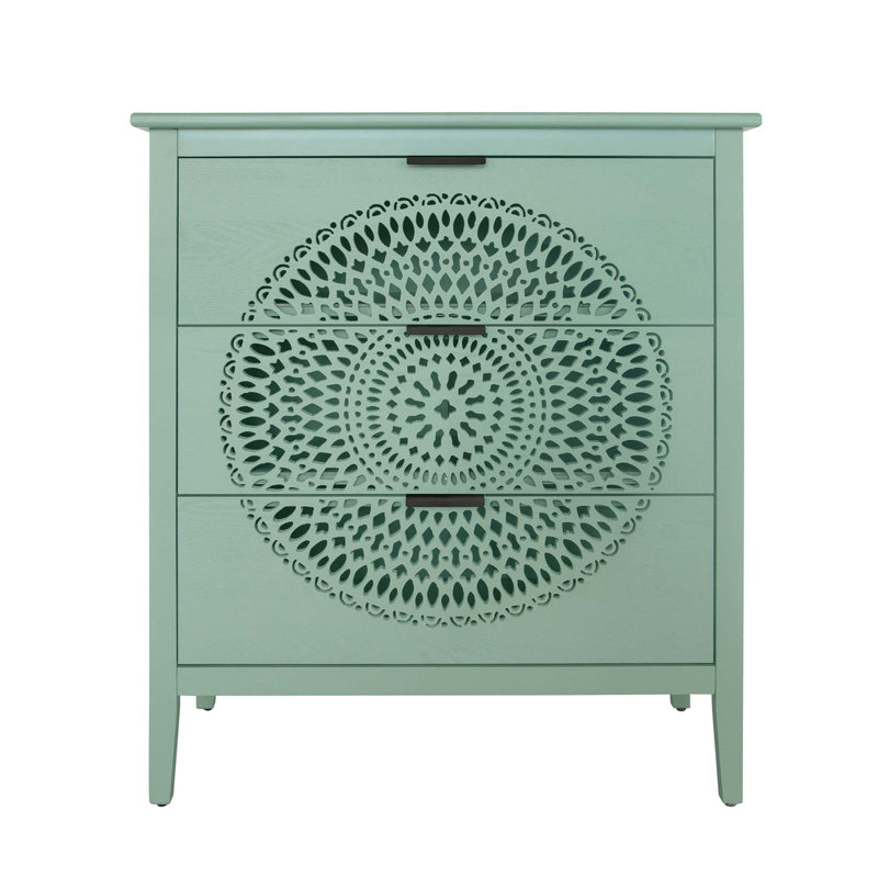 Commode 3 tiroirs avec commode à 3 tiroirs creux et poignées en métal pour le salon de la chambre à coucher, Vert clair