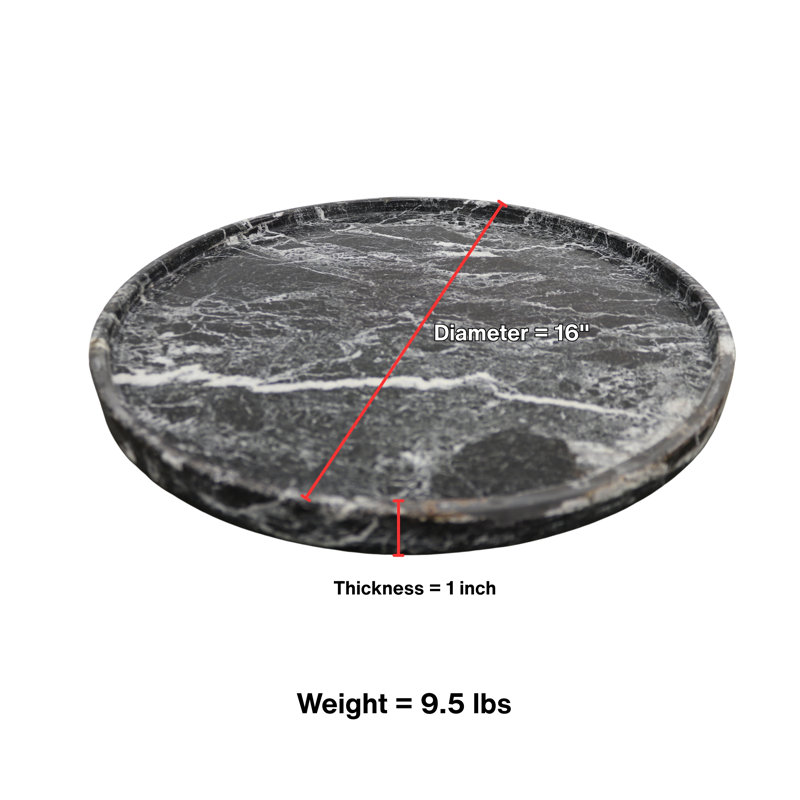 16” Round Black Zebra Marble Serving Tray – Elegant Luxury Home & Kitchen Decor, 16"W x 0.5"D x 1"H