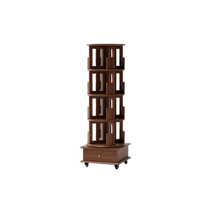 Bibliothèque rotative de style moderne, (4 tablettes) H 59,25 po x l 19,29 po x P 19,29 po, Marron foncé