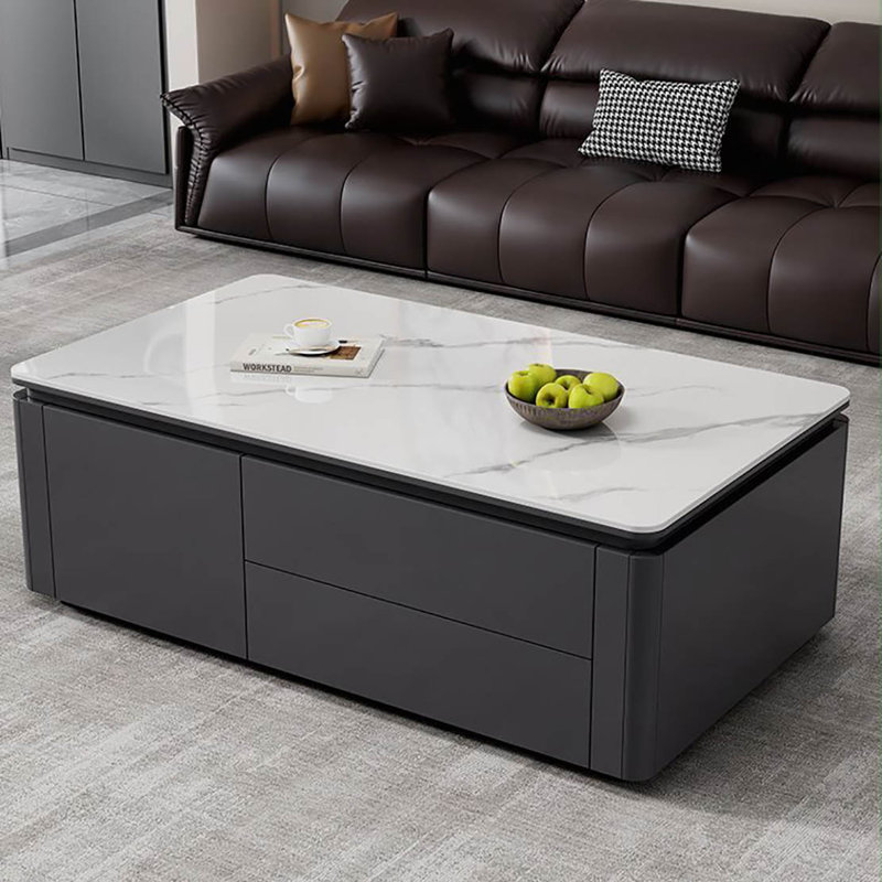 Modern simple rock plate coffee table, 19.7" H x 47.2" L x 25.6" W, Black