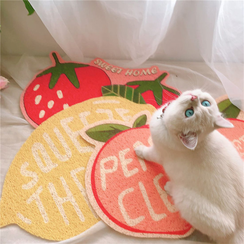  Fruit Series Strawberry Cat Litter Mat, Waterproof,  Soft on Kitty Paws, 24'' X 16''