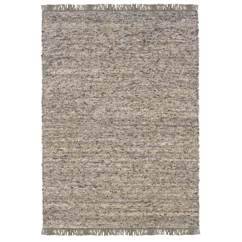 Brogan Berber Reversible Ivory and Neutral Mix Wool Area Rug with Jute Core and Jute Fringe, Rectangle 7'10" x 10'4"