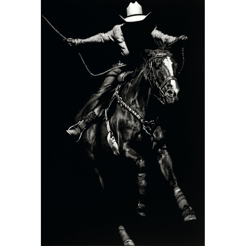 Scratchboard Rodeo III - Wrapped Canvas Print, 46cm H x 30cm W x 3.8cm D
