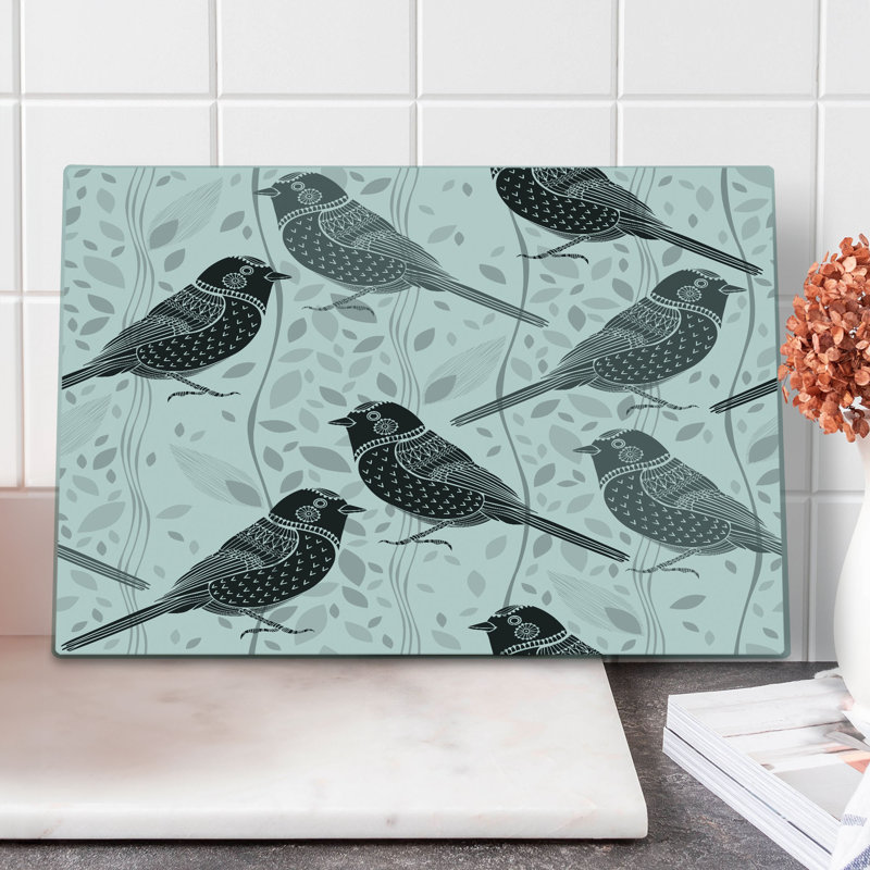 Planche à découper grise Ambesonne, grands oiseaux et motifs floraux gris blanc noir