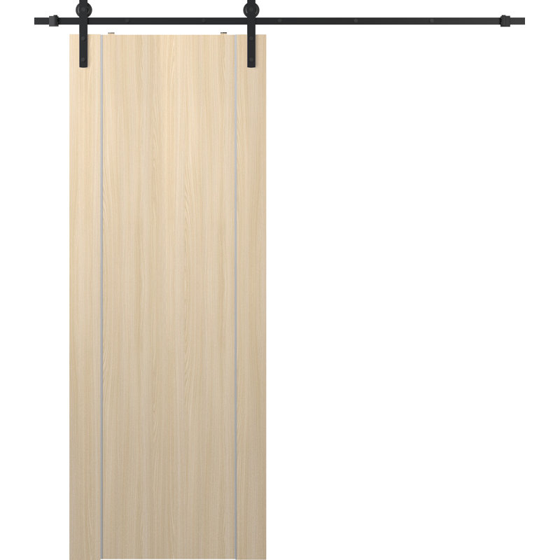 Porte de grange coulissante en bois manufacturé Optima 2U avec trousse de quincaillerie, Frêne de la loire