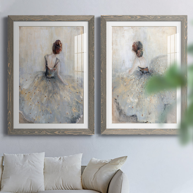 Beautiful Contemplation - ensemble de 2 peintures, H 44 po x l 31 po x P 1 po, Cadre en papier gris