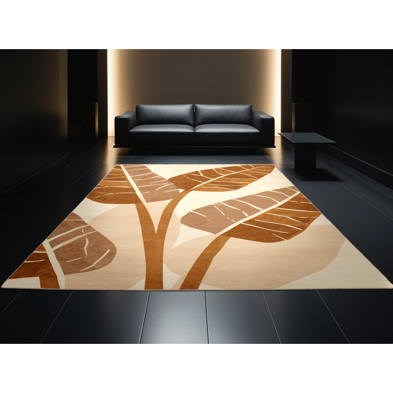 Tapis beige lavable à la machine à motif de feuilles de bananier à motifs géométriques modernes - reliure beige, 5 x 7
