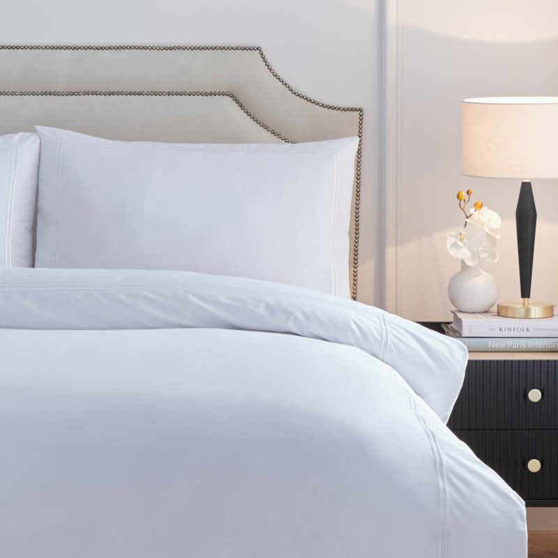 Elara Cotton Abstract Duvet Cover Set with Pillowcases, White, Super King Duvet Cover + 2 Standard Pillowcases