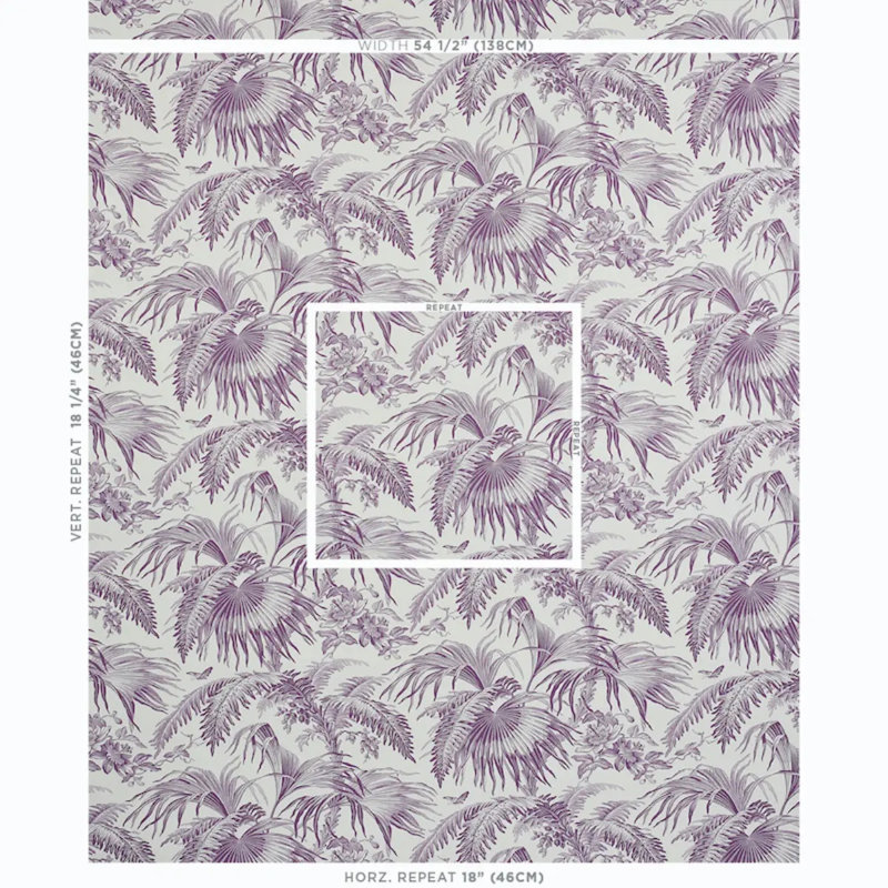 Papier peint Schumacher x Jill Lasersohn Toile Tropique, Mauve