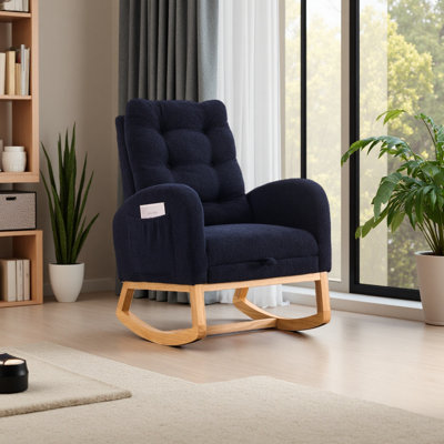 Plush Accent Rocking Chair With Footrest,High-Back Rocker, Rubber Wood Lounge Chair For Nursery & Living Room, 38.36"W X 26.77"D X 39.76"H