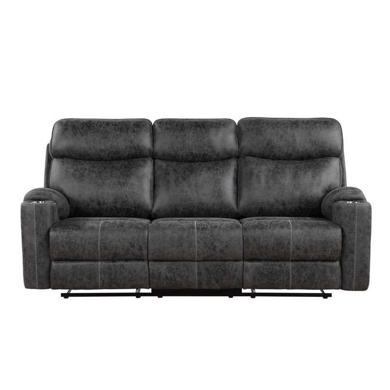Canapé inclinable manuel en microfibre gris foncé avec porte-gobelet