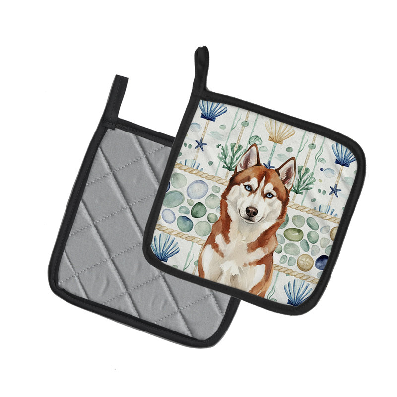 Paire de poignées en verre de mer rouge et blanc Husky sibérien