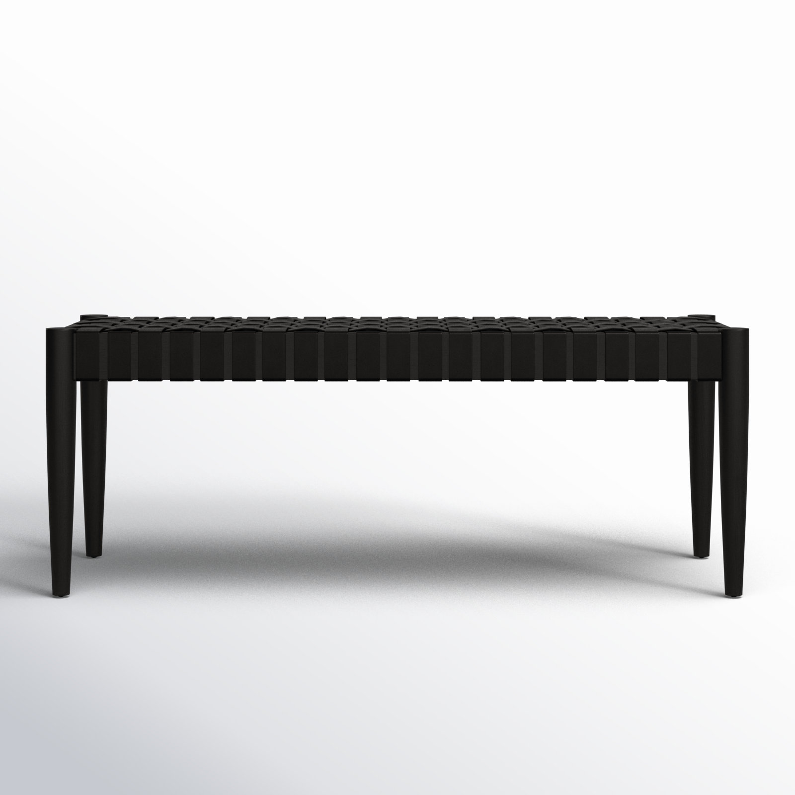 Orin 47" Woven Leather Bench, Black Frame/Black Leather