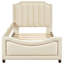 Lit de jour simple beige avec tête de lit à rayures classique et cadre en bois pour une chambre à coucher élégante-846826997
