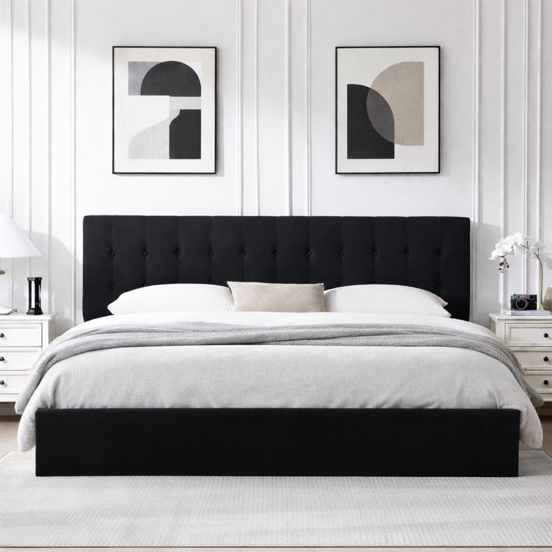 Lit plateforme tapissier avec rangement Arcadia, Noir, Très grand