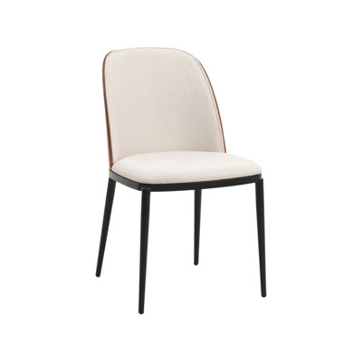 Modern Upholstered Dining Chair, Mid-Century Curved Back Side Chair, Solid Wood Legs Minimalist Kitchen Accent Seating