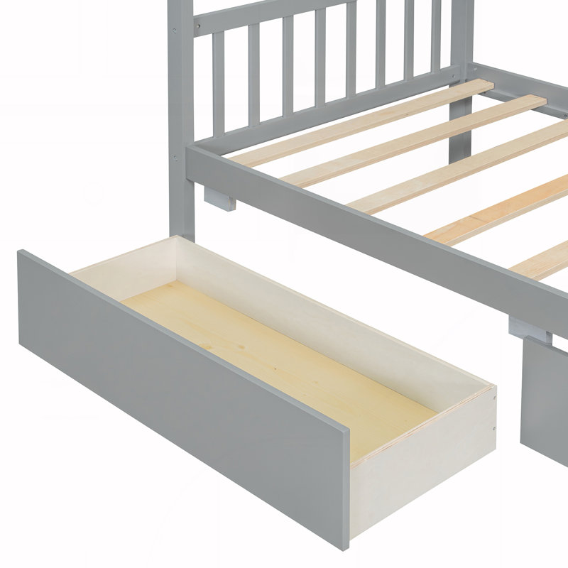 Lit simple avec tiroirs, gris