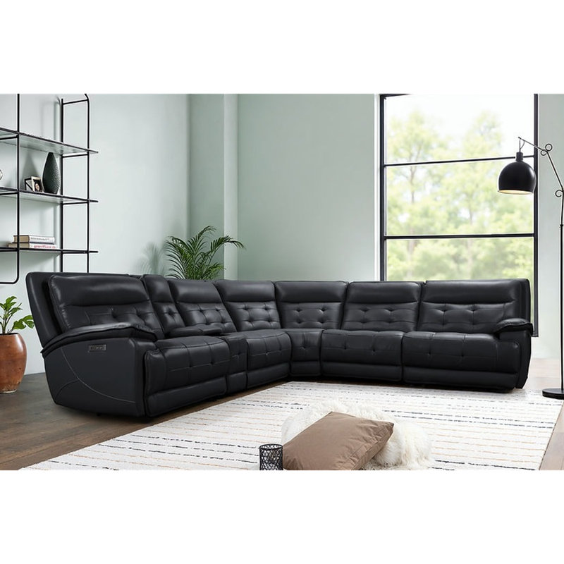 Canapé modulaire inclinable électrique Starlight, Cuir noir