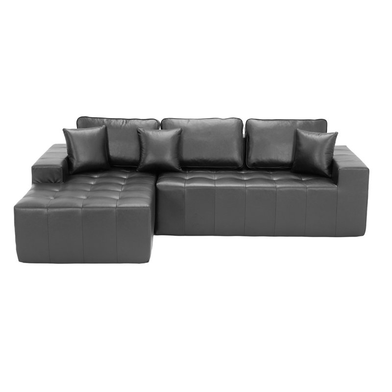 Canapé-lit de coin en similicuir avec méridienne à compression, canapé modulaire en forme de L avec éponge à haute densité, canapé convertible sans assemblage requis pour le salon, appartement, chambre d'amis (noir)