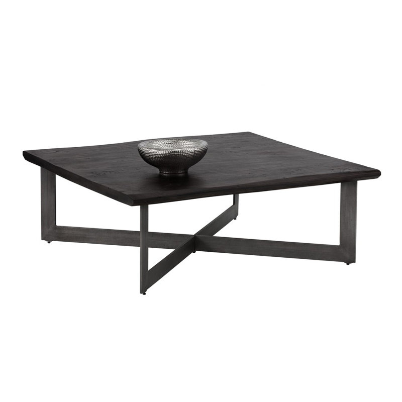 48'' Square Walnut Brown Acacia Wood and Metal Outdoor Coffee Table