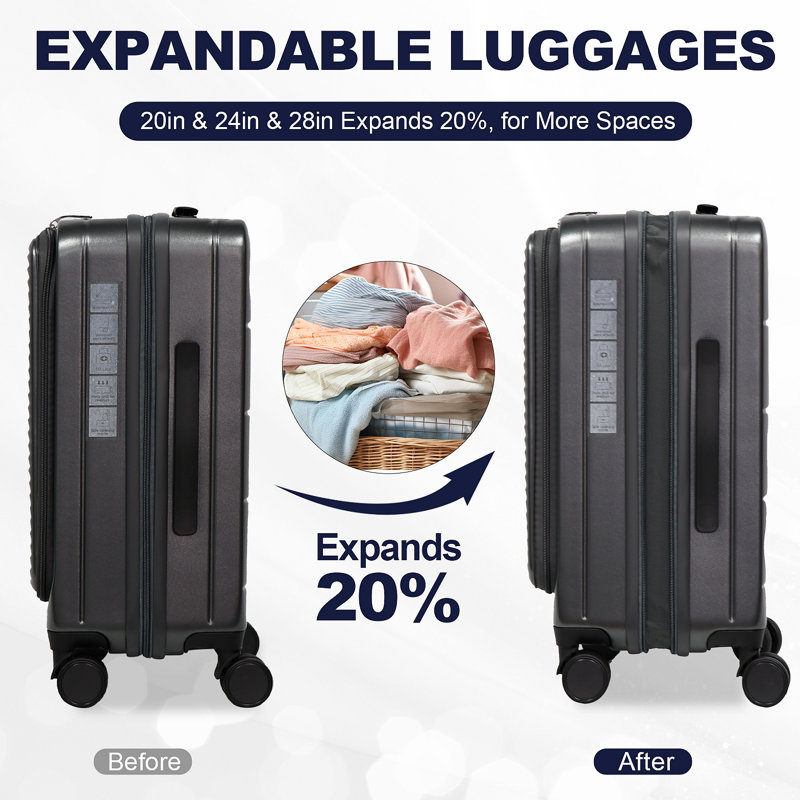 Luggage,with front opening,TSA approved lock,hardshell suitcase, Black