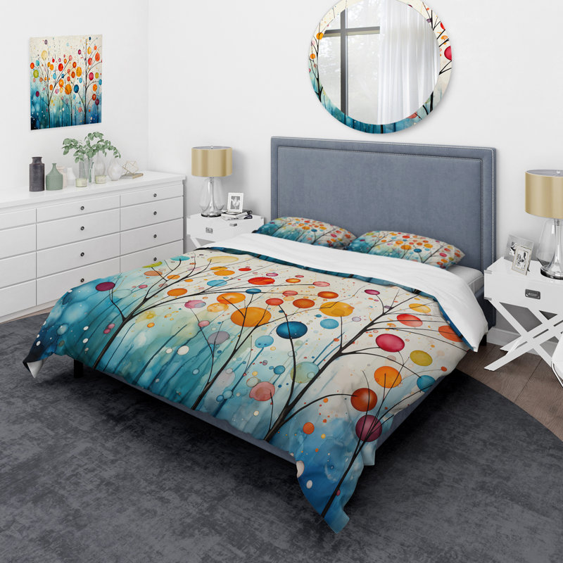 Literie , Housse de couette pour grand lit et 2 taies décor