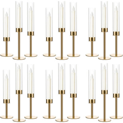 18 Piece Gold Acrylic Candle Holder Set, Modern Decorative Tabletop Centerpiece for Wedding Home Party Fireplace Decor