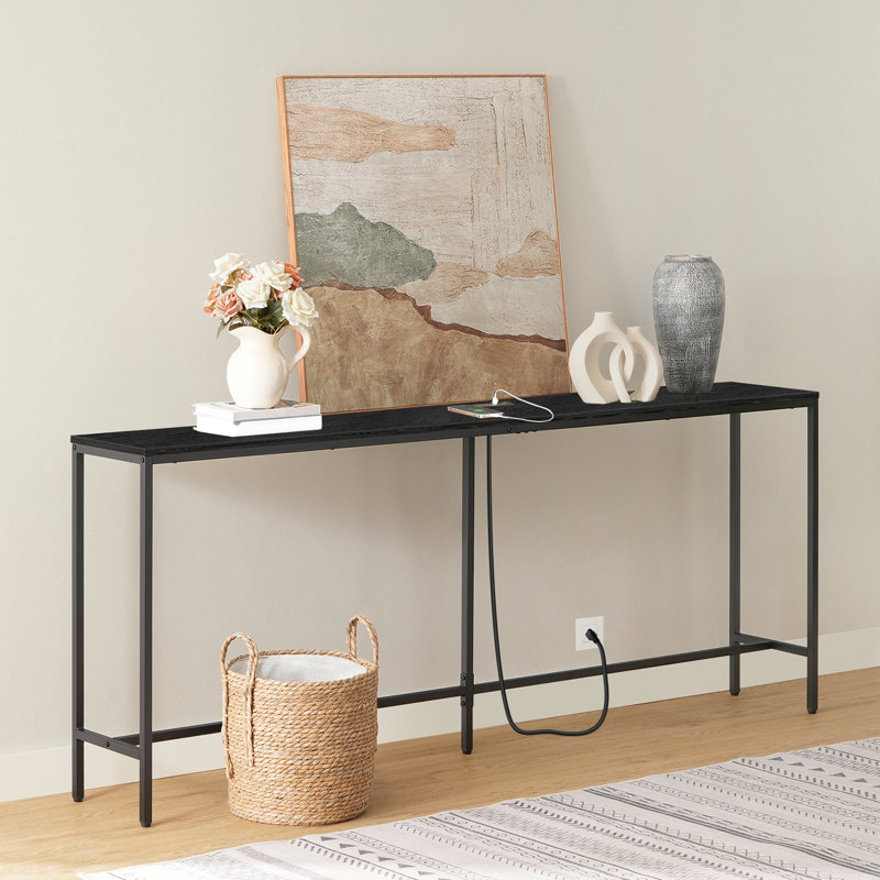78.7" Narrow Console Table with Power Outlet Behind Couch for Entryway, Matte Black