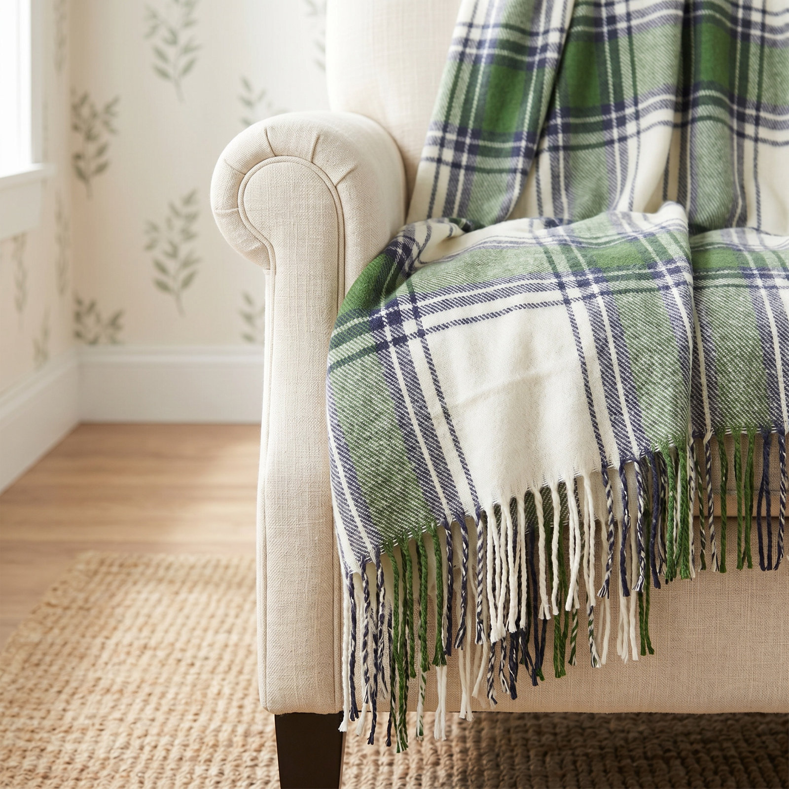 Sevan Collection Hand Woven Throw Blanket, Green