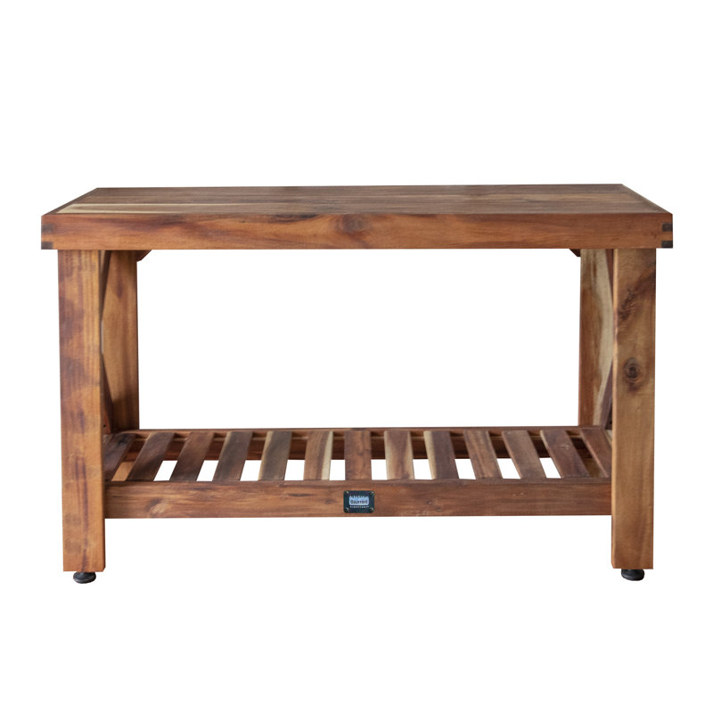 Acacia Wood Farmhouse Console Table with Lower Slat Shelf