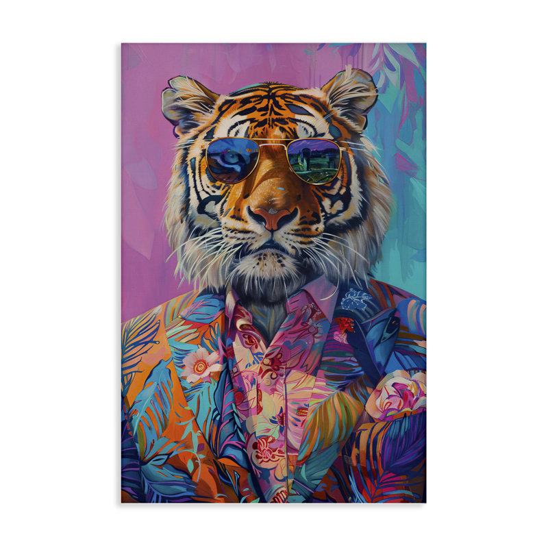 Tigre vif de style tropical, design par LSR Design Studio, H 24 po x l 16 po