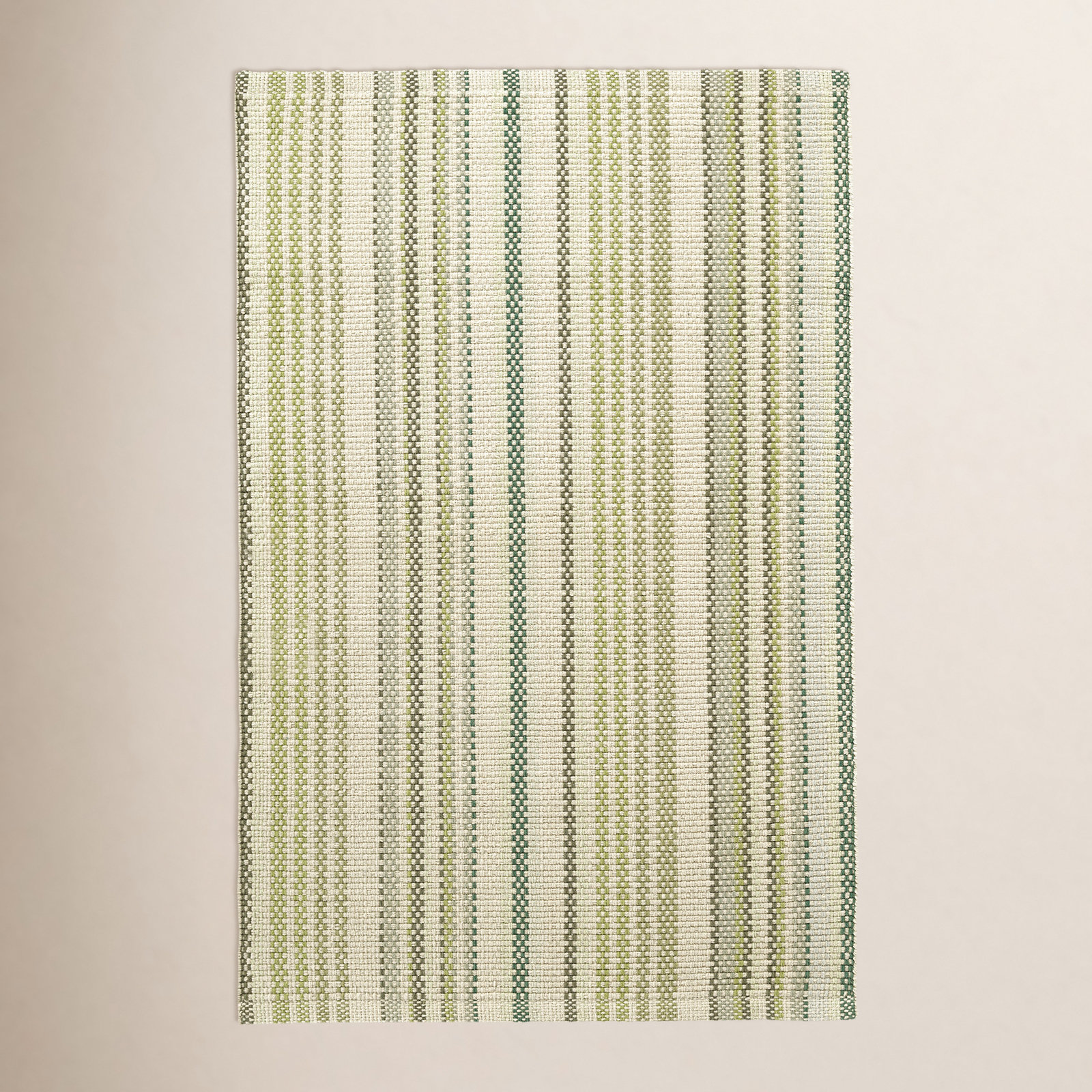 Oslo Green Hand-Woven Striped Cotton Rug, Rectangle 9'6" x 13'6"