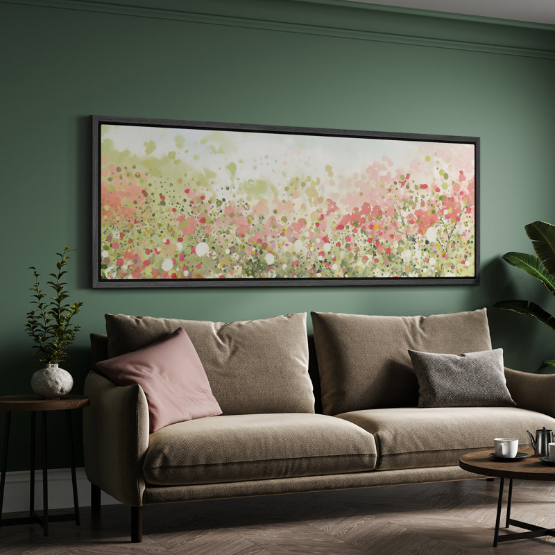 «Abstract Pink Green Botanical», reproduction sur toile encadrée surdimensionnée, H 20 po x l 60 po, Noir, noir, noir, noir