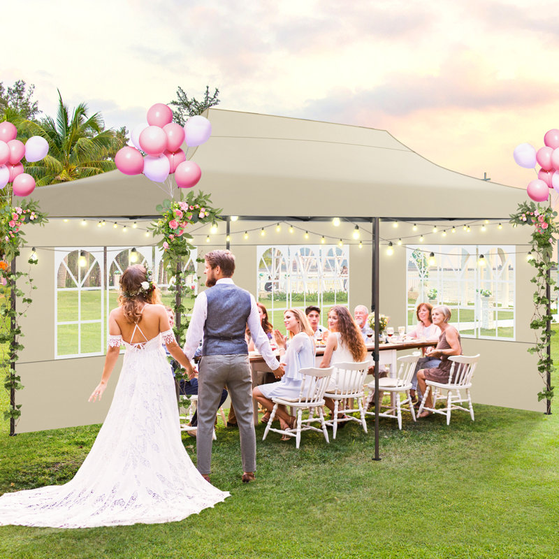 COBIZI 20 Ft. W x 10 Ft. D Heavy Duty Pop up Canopy Tent with 6 Sidewalls, Khaki