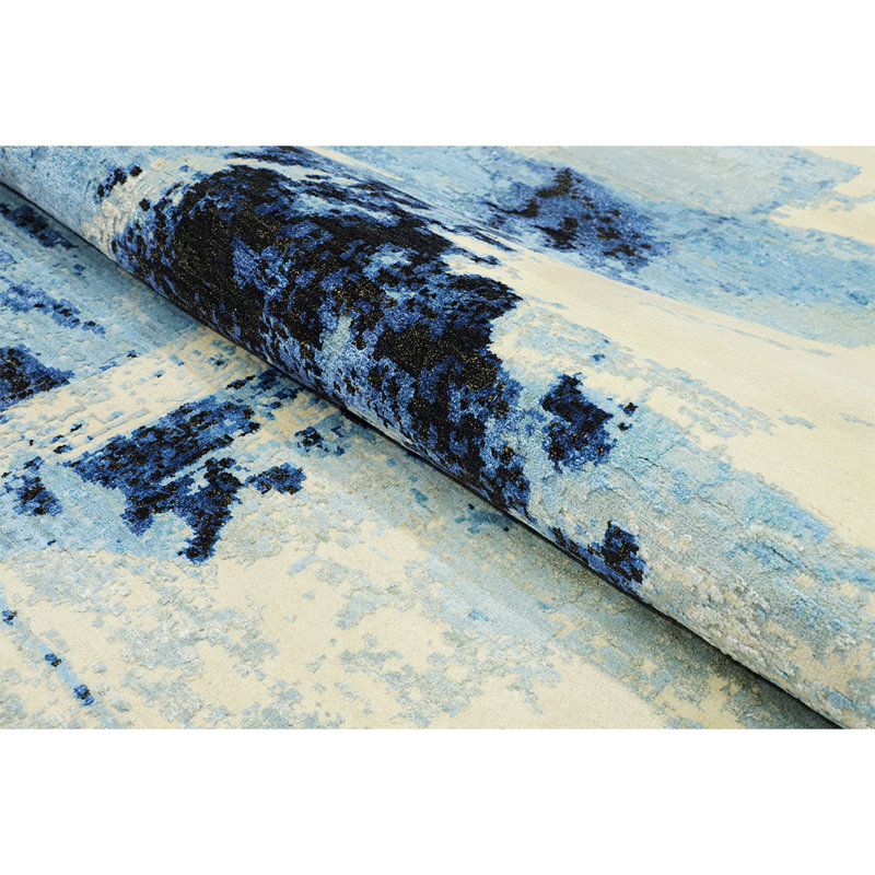 Hand Knotted Abstract Area Rug, Rectangle 9' x 12'