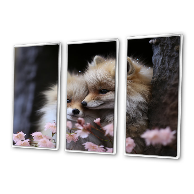 «Springtime Fox's Gaze I», art mural animal, H 40 po x l 61 po, Cadre flottant blanc