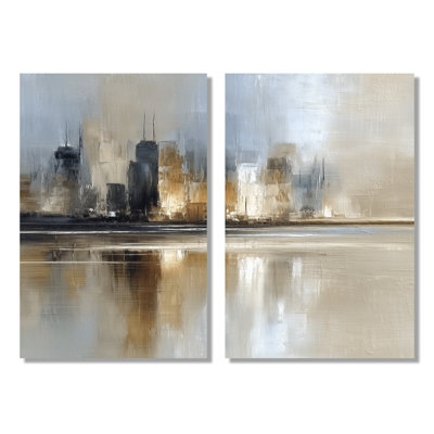Sunrise Rays Over Chicago Skyscrapers - Cityscape, art mural encadré, paysage urbain bleu, impression sur toile 2 pièces
