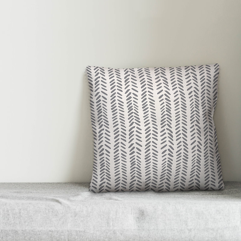Gray Polyester Square Geometric Throw Pillow 16" x 16"