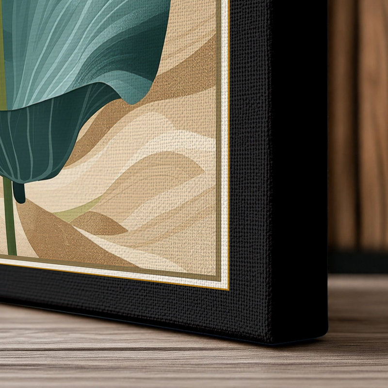 Lotus in Bloom Botanical - Wrapped Canvas, 24x16 - 61.0 x 40.6 cm, Black Border