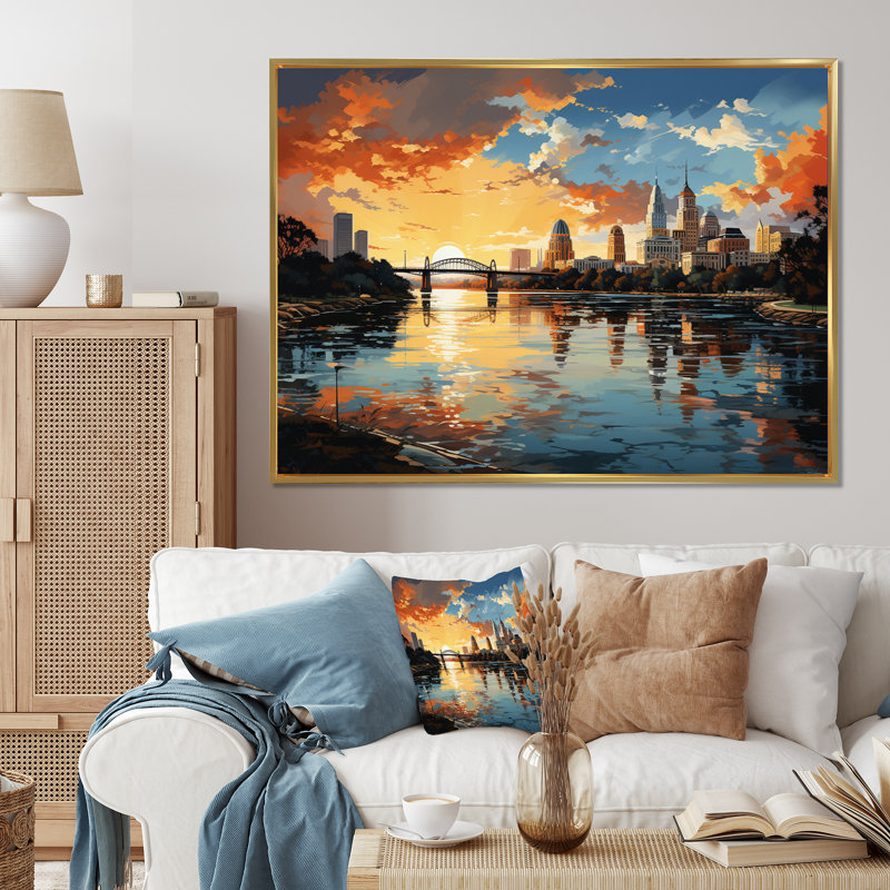 «City Austin Popart III», reproduction sur toile, Cadre flottant doré, H 16 po x l 32 po x P 1 po