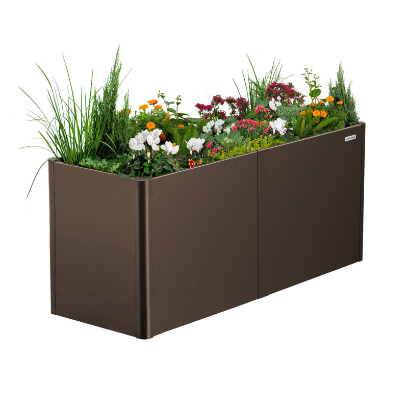 Modern 32" Tall Metal Outdoor Long Planter Box, 32" H x 53" W x 27" D, Umber Brown